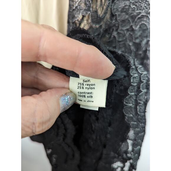 L’Agence Sheer Black Silver Lace Sheath Dress w/ Tan Silk Slip Short Sleeve 10 - Picture 5 of 11